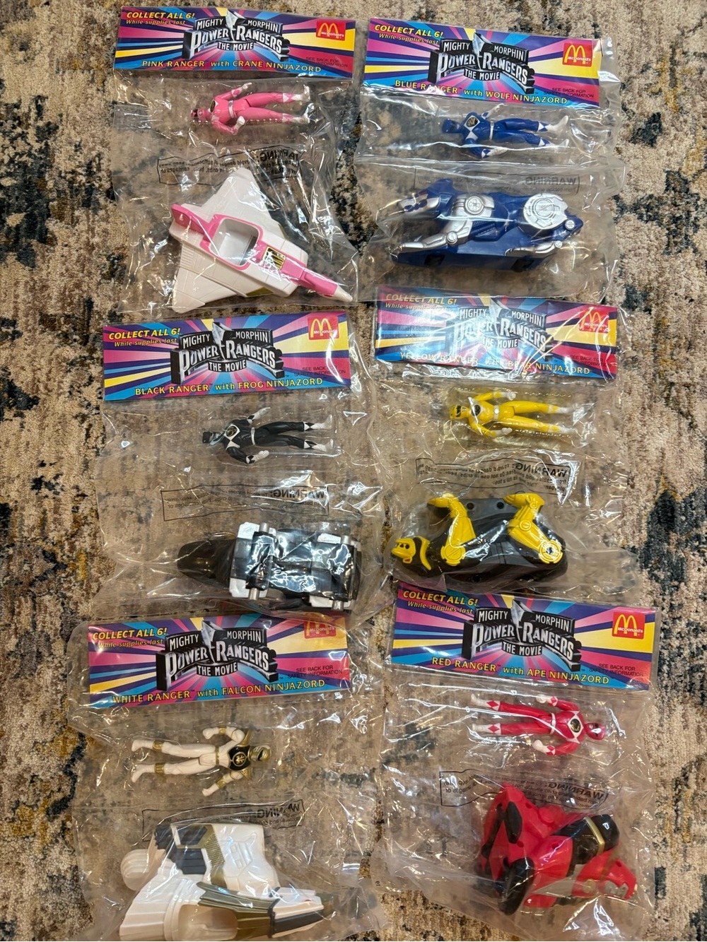 McDonalds Mighty Morphin Power Rangers Full Set of 6 Original Packaging 1994 VTG